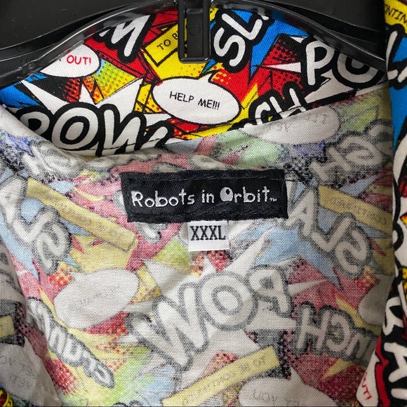 Robots In Orbit Vintage Art Button Up Shirt 3XL - Picture 2 of 5